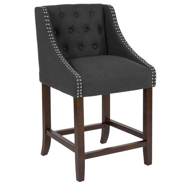 Stool, Fabric/Wood, Carmel Black, 24