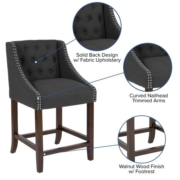 Stool, Fabric/Wood, Carmel Black, 24