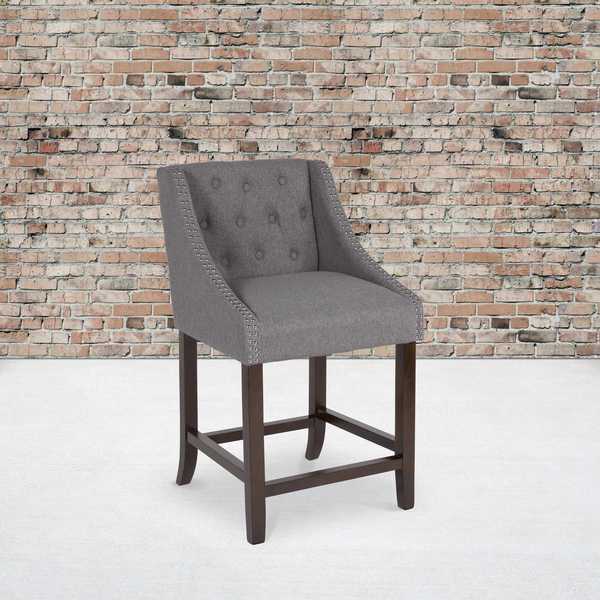 Gray Fabric/Wood Stool, 24
