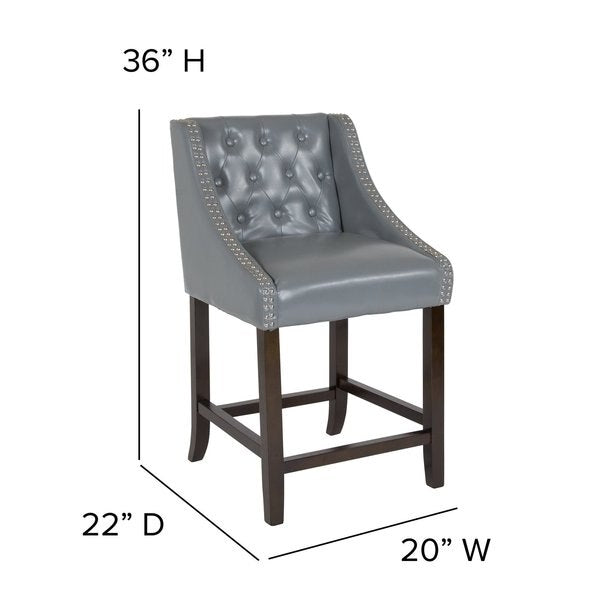 Gray Leather/Wood Stool, 24