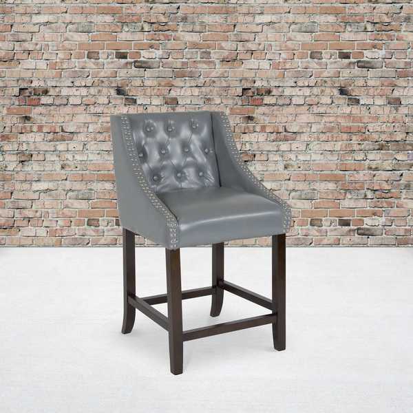 Gray Leather/Wood Stool, 24