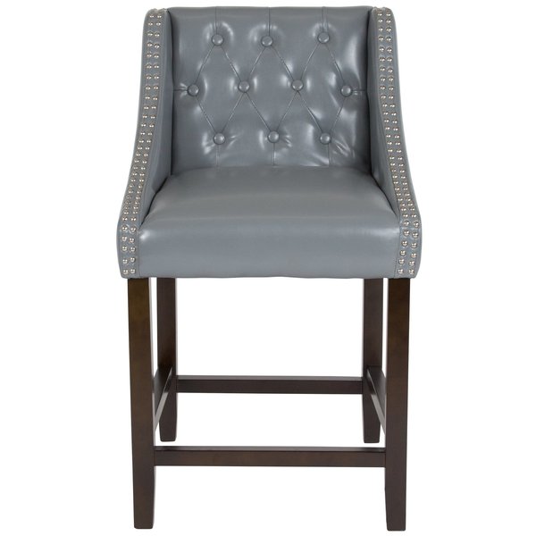 Gray Leather/Wood Stool, 24