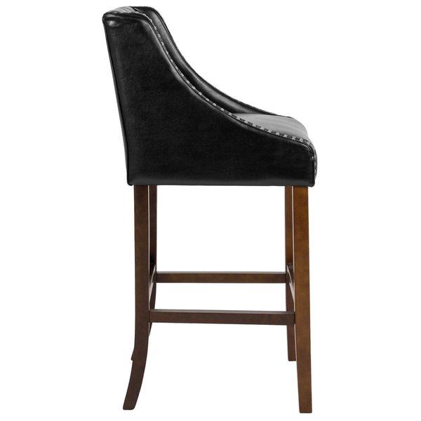 Stool, Leather/Wood, Carmel Black, 30