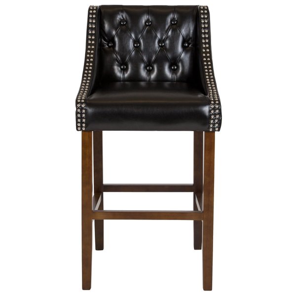 Stool, Leather/Wood, Carmel Black, 30