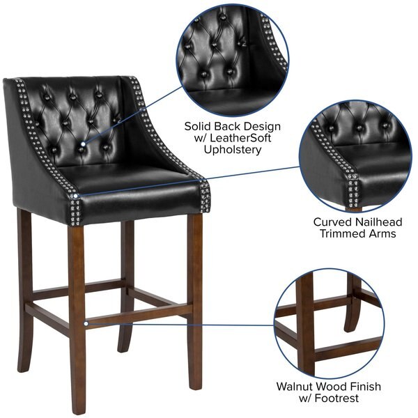 Stool, Leather/Wood, Carmel Black, 30