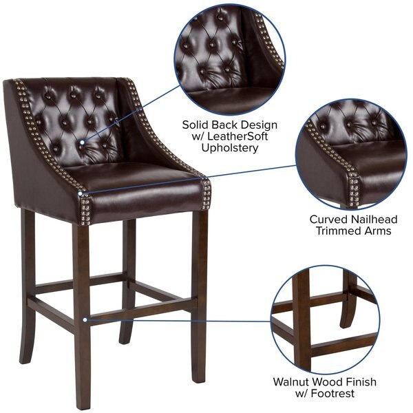 Carmel Series Brwn Leathr/Wood Stool, 30
