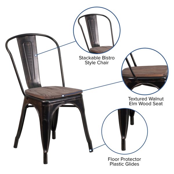 Antique Gold Metal Chair, Black