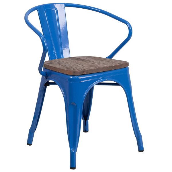Metal Chair with Arms, Blue