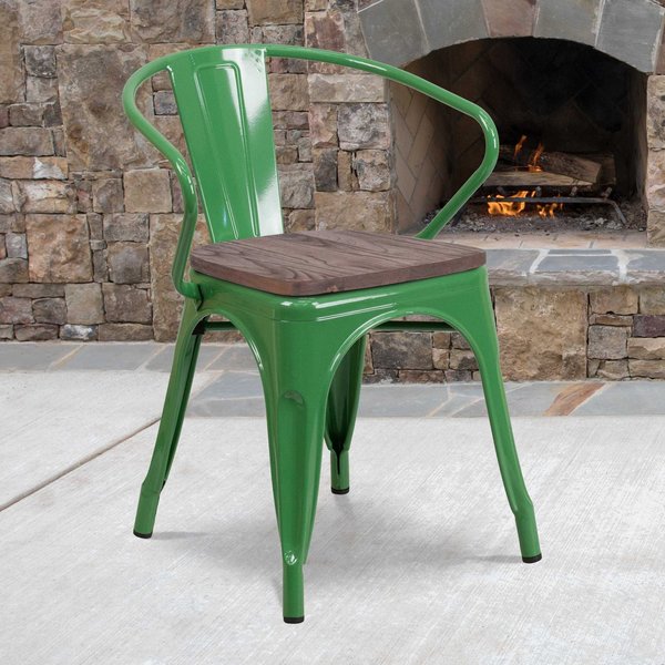 Metal Chair with Arms, Green