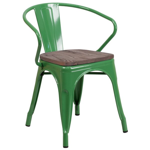 Metal Chair with Arms, Green