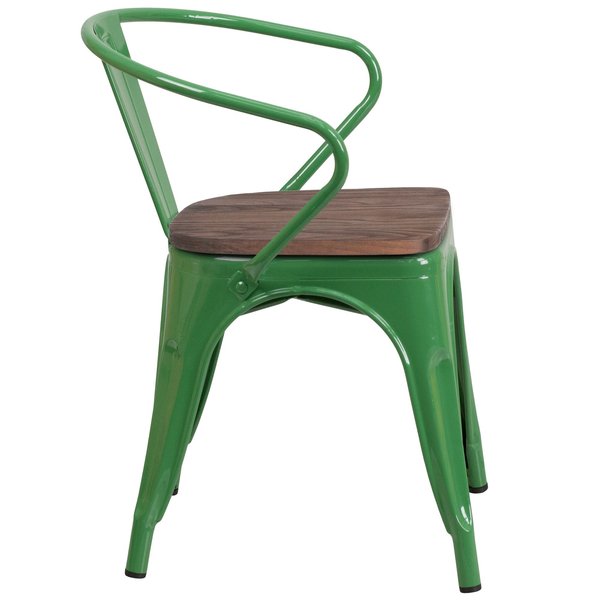 Metal Chair with Arms, Green