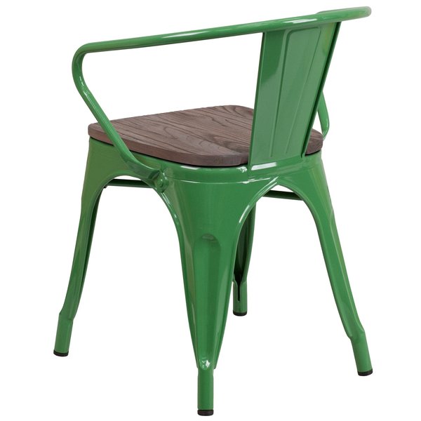 Metal Chair with Arms, Green