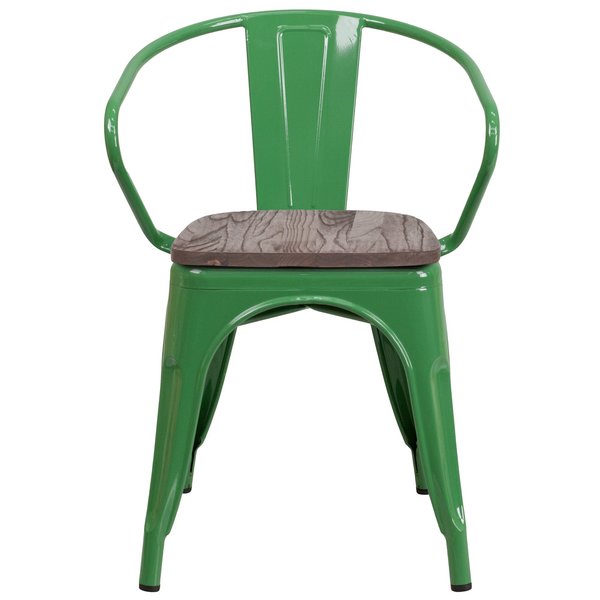 Metal Chair with Arms, Green