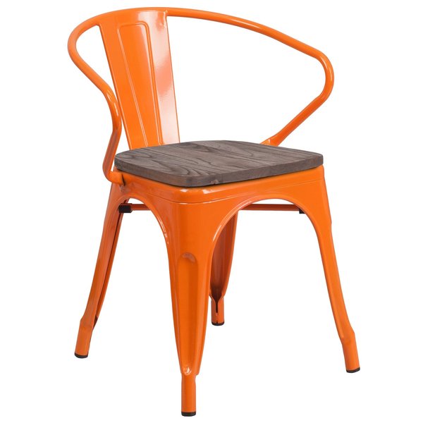 Metal Chair with Arms, Orange