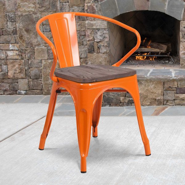 Metal Chair with Arms, Orange