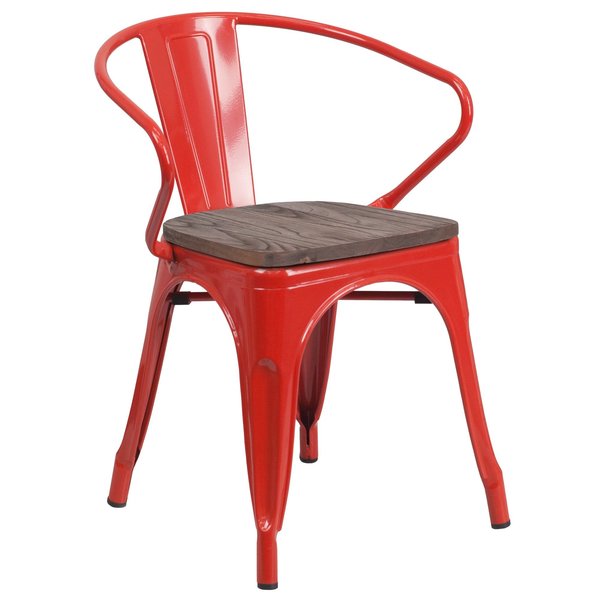 Metal Chair with Arms, Red