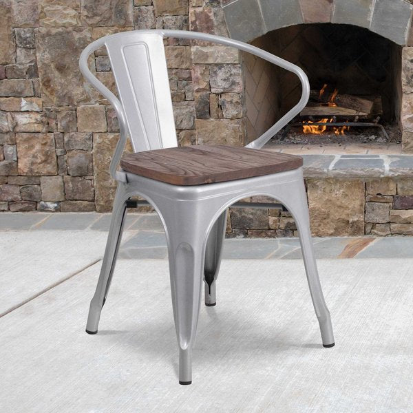 Metal Chair with Arms, Silver