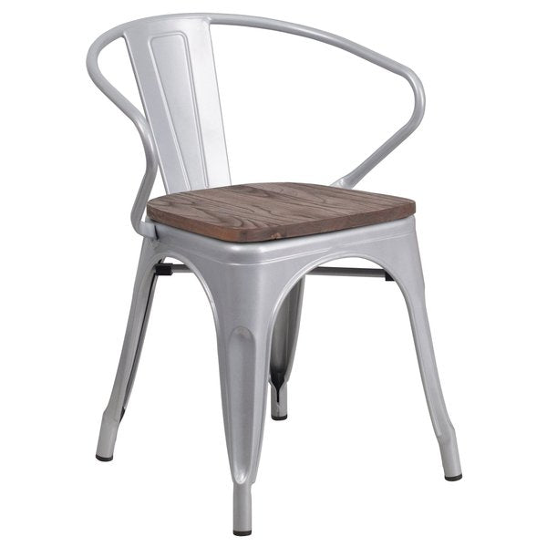 Metal Chair with Arms, Silver
