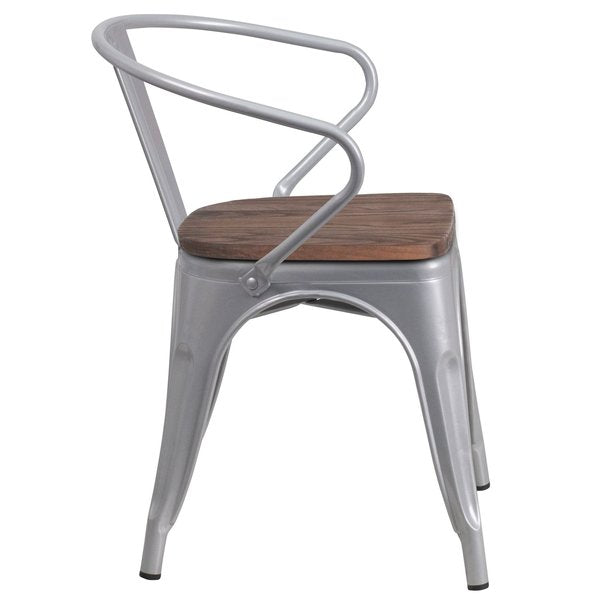 Metal Chair with Arms, Silver