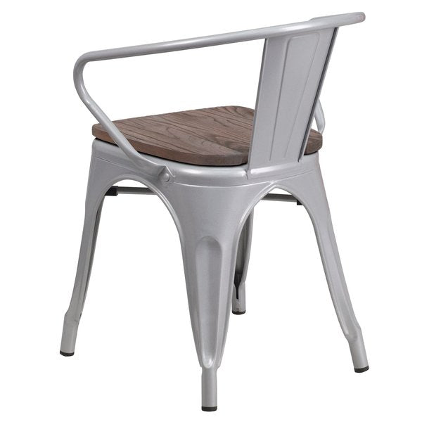 Metal Chair with Arms, Silver