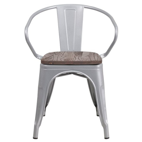 Metal Chair with Arms, Silver