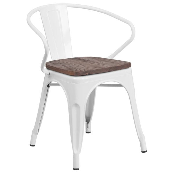 Metal Chair with Arms, White