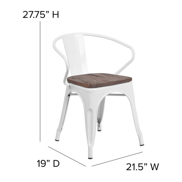 Metal Chair with Arms, White