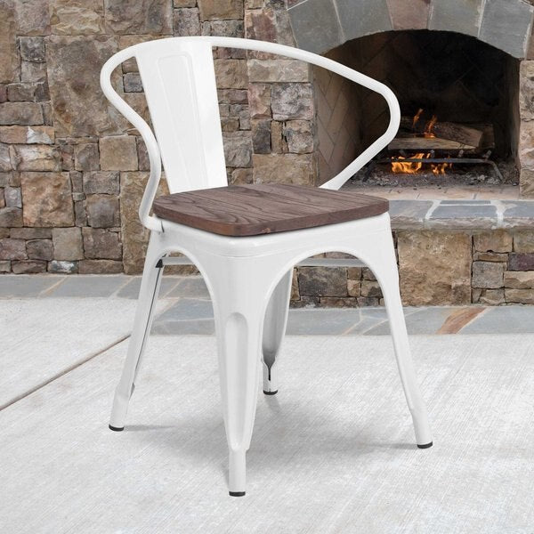 Metal Chair with Arms, White