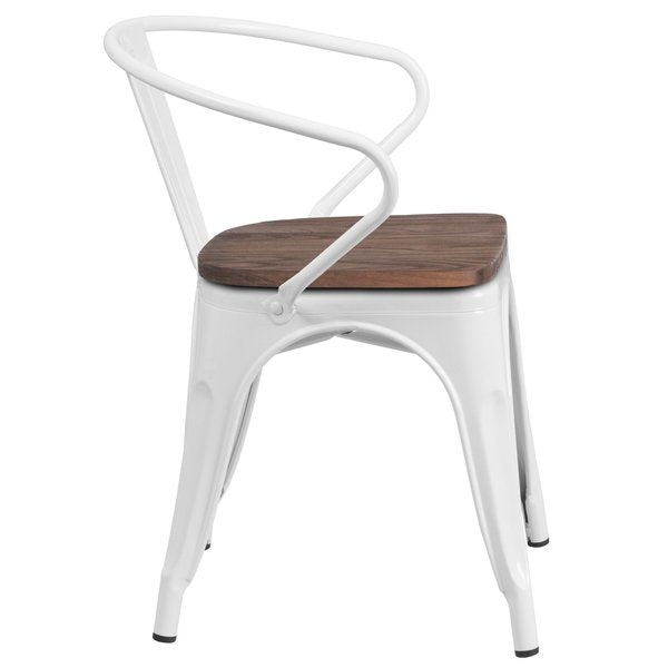 Metal Chair with Arms, White