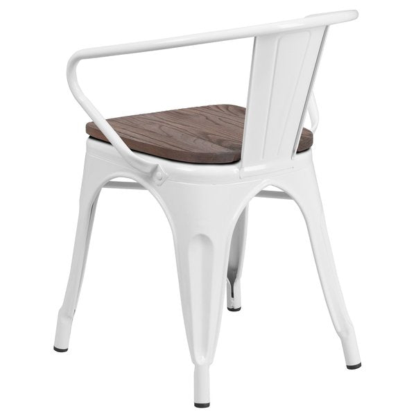 Metal Chair with Arms, White