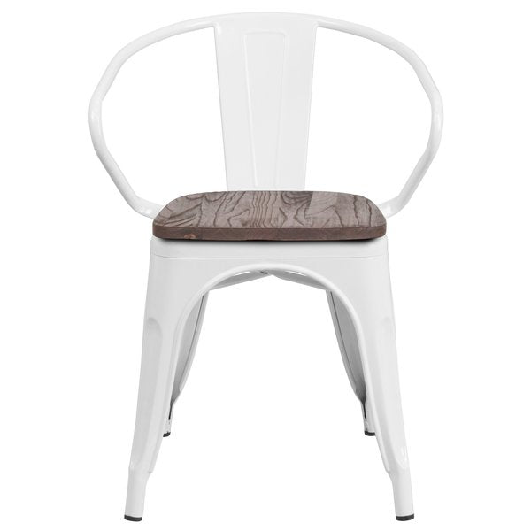 Metal Chair with Arms, White
