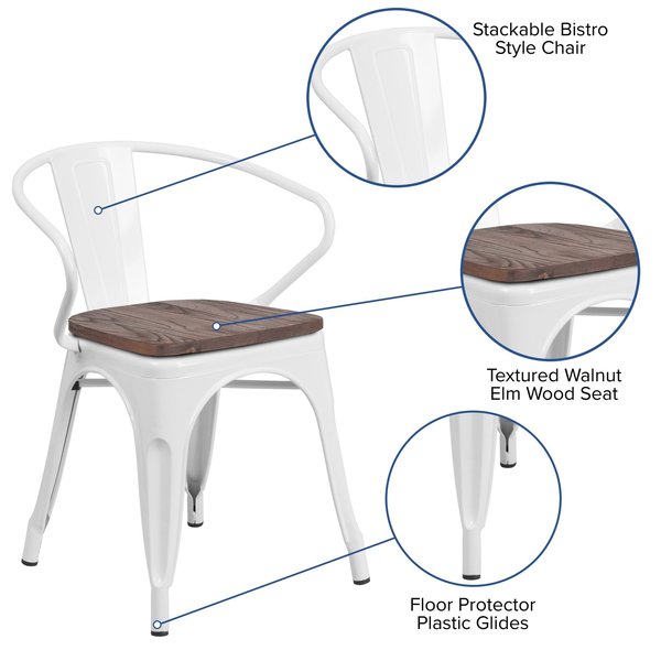 Metal Chair with Arms, White