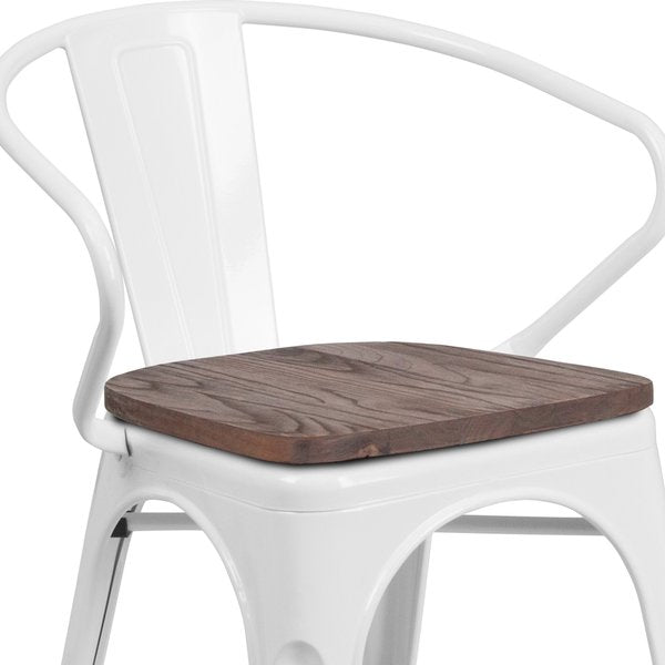 Metal Chair with Arms, White