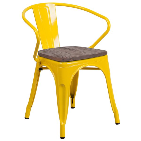 Metal Chair with Arms, Yellow