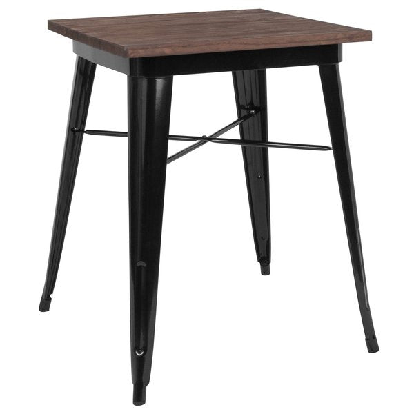 Square Chair, Sq Indoor Table, Black Metal, 23.5