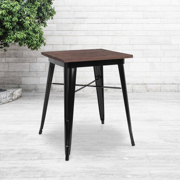Square Chair, Sq Indoor Table, Black Metal, 23.5