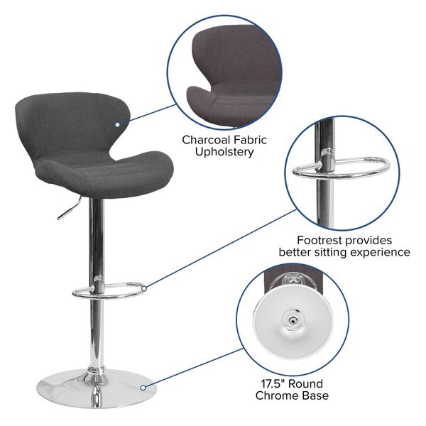 Charcoal Fabric Barstool, Adj Height