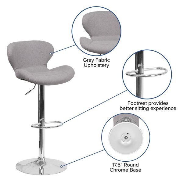 Gray Fabric Barstool, Adj Height