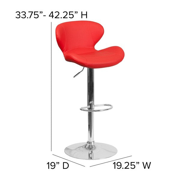 Red Vinyl Barstool, Adj Height, Backrest: Curved
