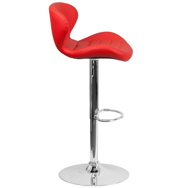 Red Vinyl Barstool, Adj Height, Backrest: Curved