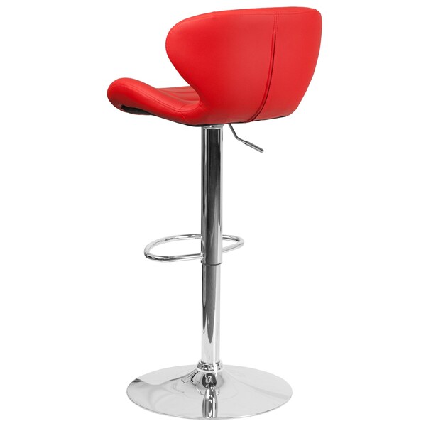 Red Vinyl Barstool, Adj Height, Backrest: Curved