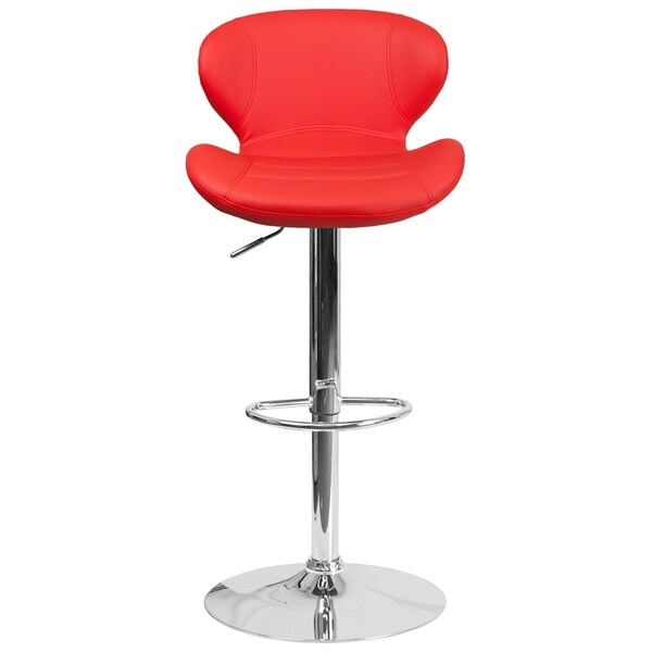 Red Vinyl Barstool, Adj Height, Backrest: Curved