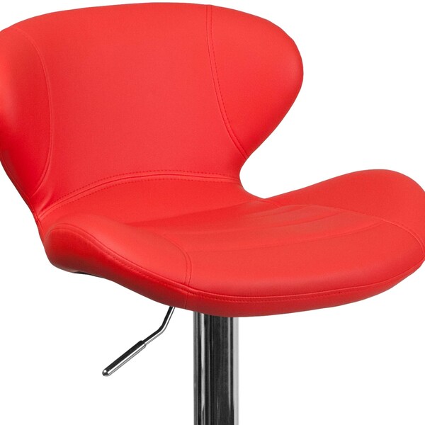 Red Vinyl Barstool, Adj Height, Backrest: Curved