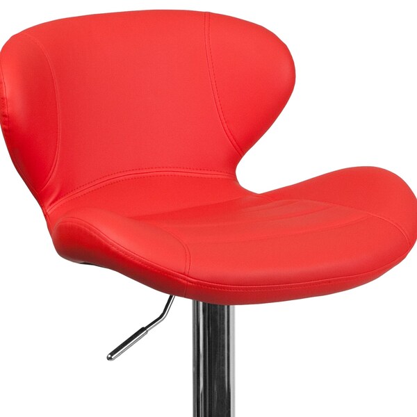 Red Vinyl Barstool, Adj Height, Backrest: Curved