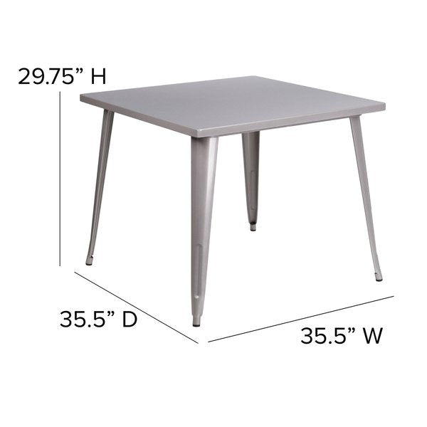 Square Silver Metal Table, 35.5SQ, 35.5