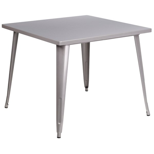 Square Silver Metal Table, 35.5SQ, 35.5