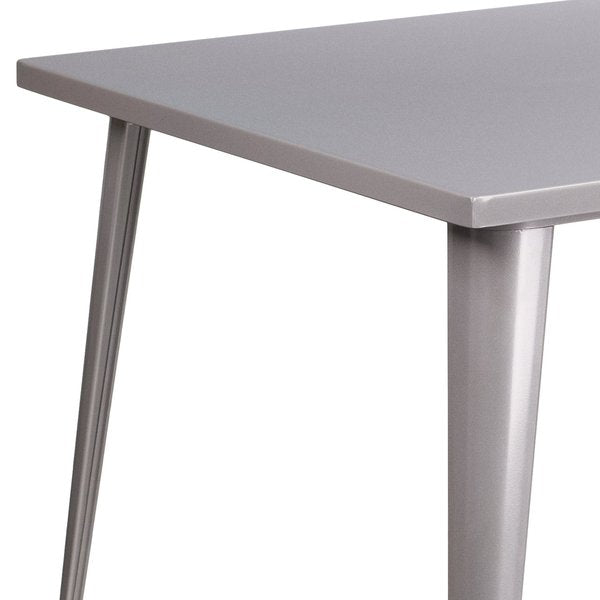 Square Silver Metal Table, 35.5SQ, 35.5