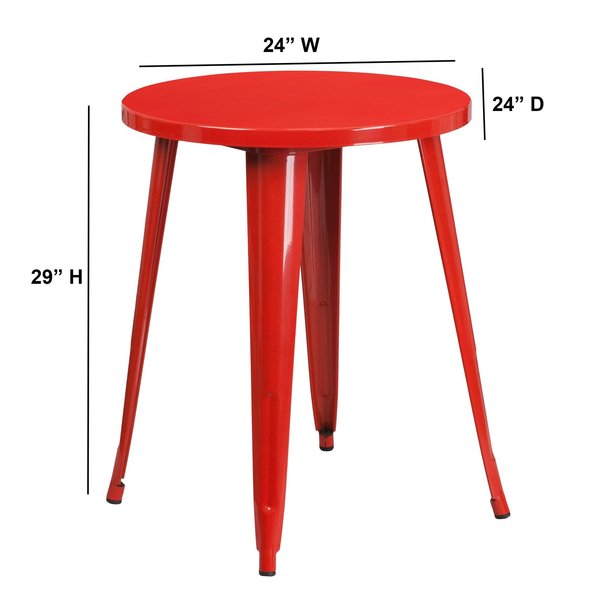 Round Red Metal Table, 24RD, 24