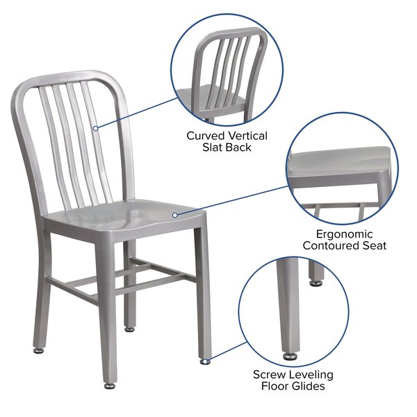 Gael Commercial Grade Silver Metal Indoor-Outdoor Chair