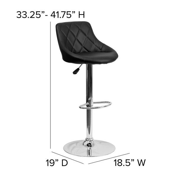 Black Vinyl Barstool, Adj Height, Seat Height Range: 23